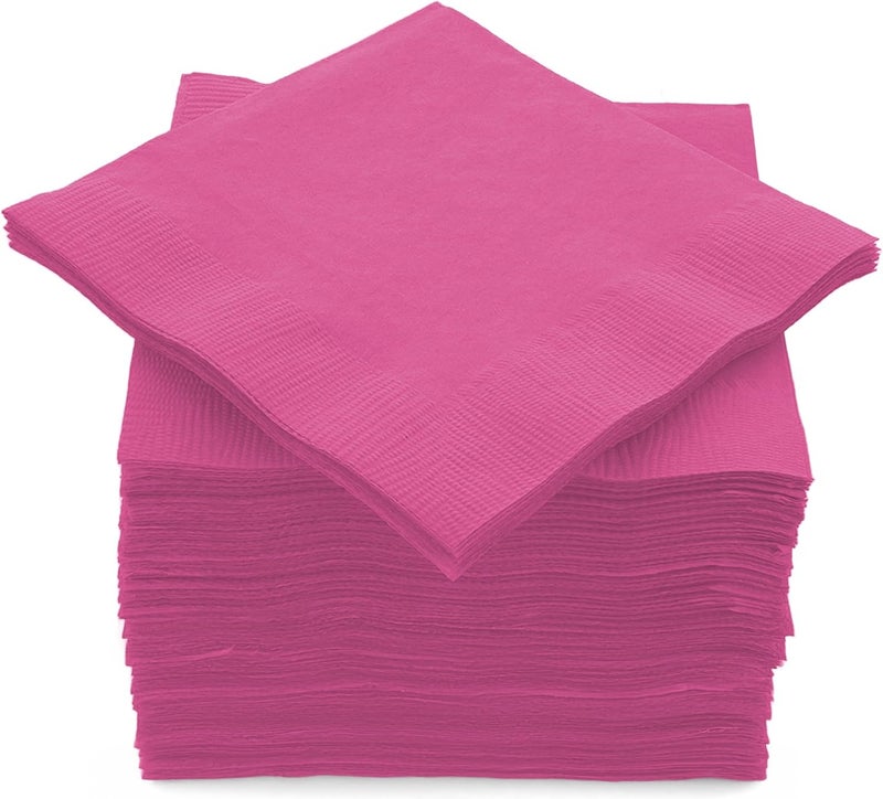 Amcrate 100 Pack Bright Pink Beverage Napkins, Big Party Pack, 2 Ply, Ideal for Wedding, Party, Birthday, Dinner, Lunch, Cocktails. (5” x 5”) by - Image 1